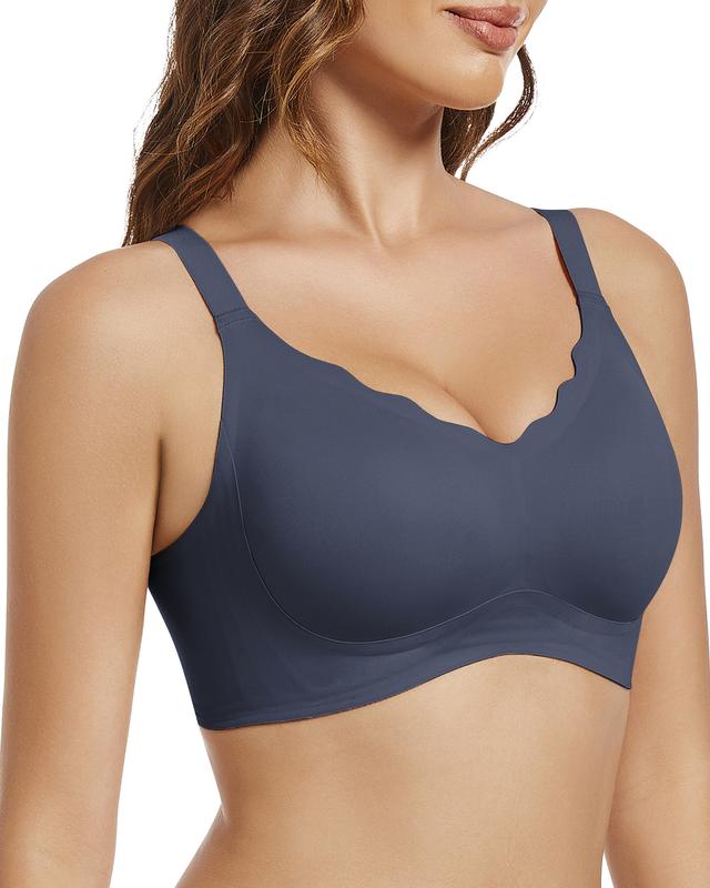 Scalloped Bras for Women No Underwire Push Up Wireless Bralettes V Neck Seamless Bra